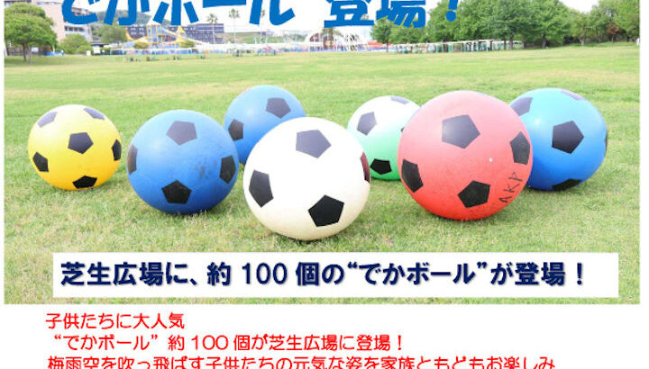 明石海峡公園の芝生広場に100個のでかボール（巨大ボール）が登場｜淡路島イベント