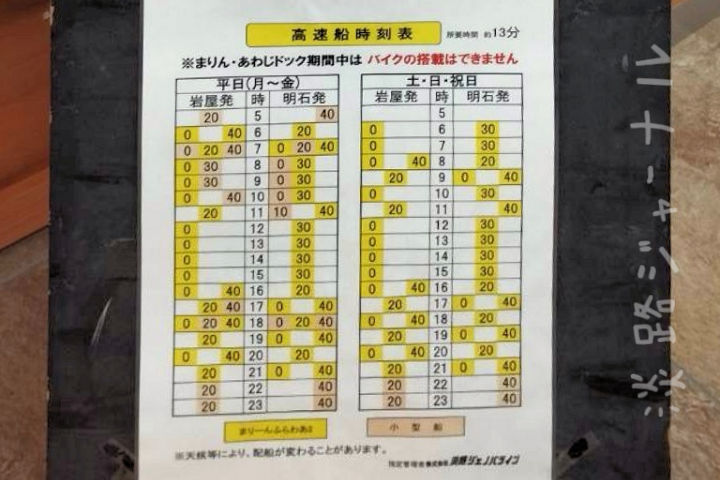 まりん・あわじドック期間中の時刻表