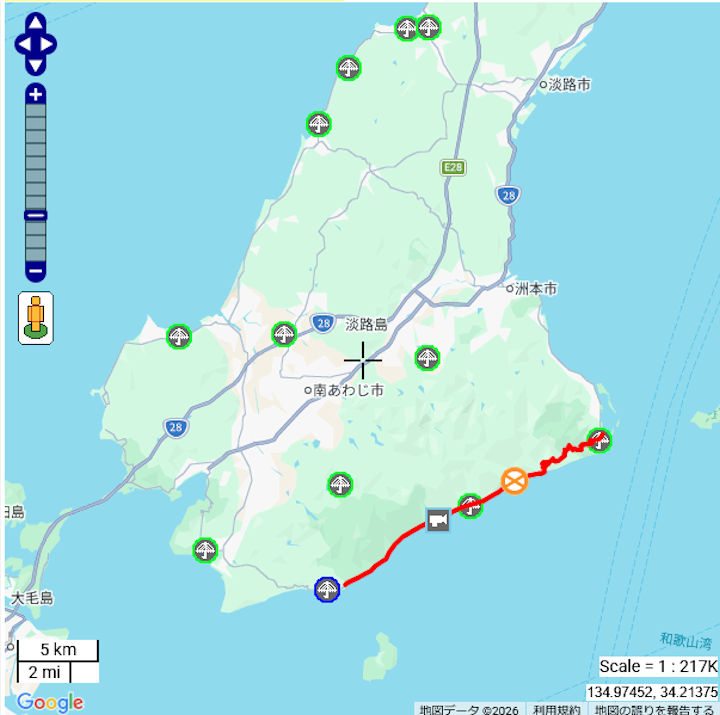 県道76号(洲本市由良町~南あわじ市灘土生)が全面通行止め(解除日は未定)