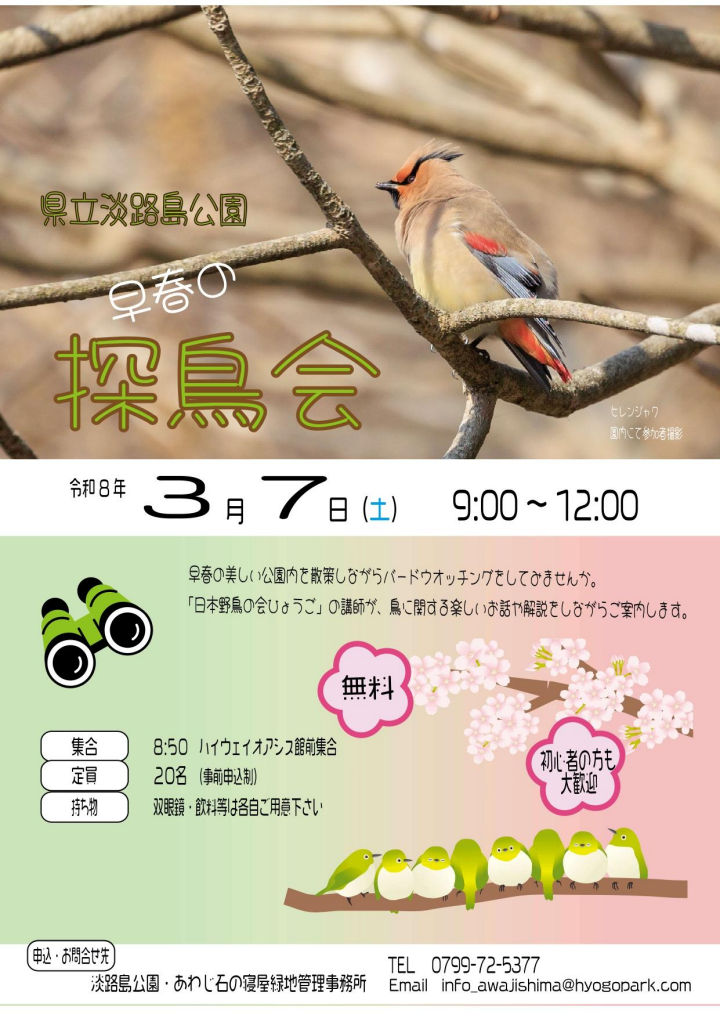 淡路島公園を散策しながらバードウォッチング「早春の探鳥会」|淡路島イベント